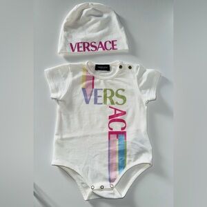 Versace White Baby Bodysuit with Multicolor Logo